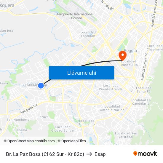 Br. La Paz Bosa (Cl 62 Sur - Kr 82c) to Esap map