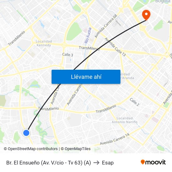 Br. El Ensueño (Av. V/cio - Tv 63) (A) to Esap map