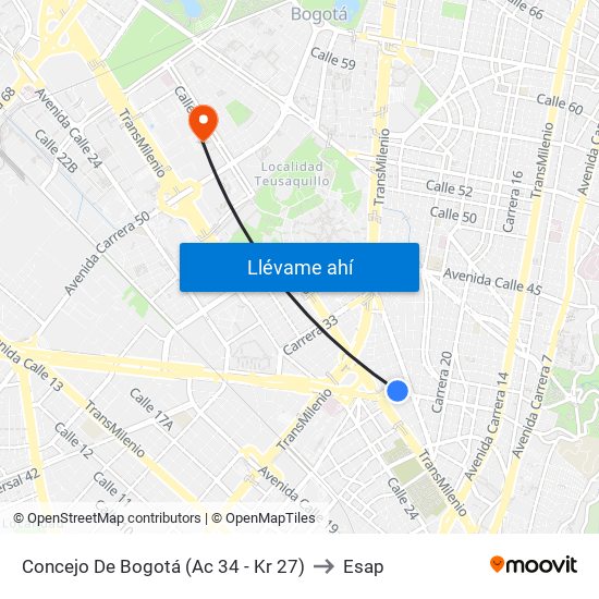 Concejo De Bogotá (Ac 34 - Kr 27) to Esap map