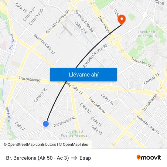 Br. Barcelona (Ak 50 - Ac 3) to Esap map