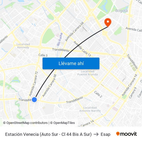 Estación Venecia (Auto Sur - Cl 44 Bis A Sur) to Esap map