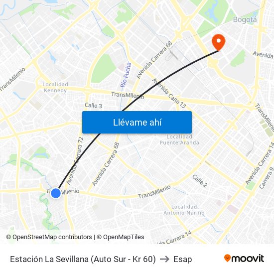 Estación La Sevillana (Auto Sur - Kr 60) to Esap map