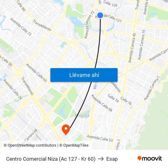 Centro Comercial Niza (Ac 127 - Kr 60) to Esap map
