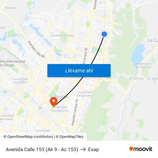 Avenida Calle 153 (Ak 9 - Ac 153) to Esap map