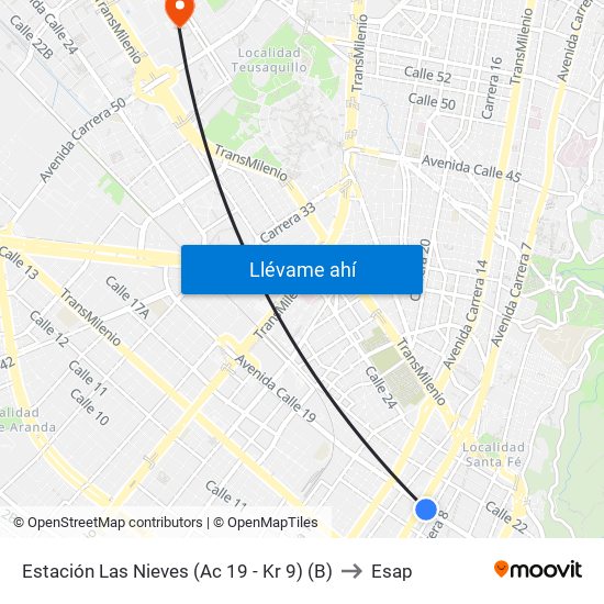 Estación Las Nieves (Ac 19 - Kr 9) (B) to Esap map