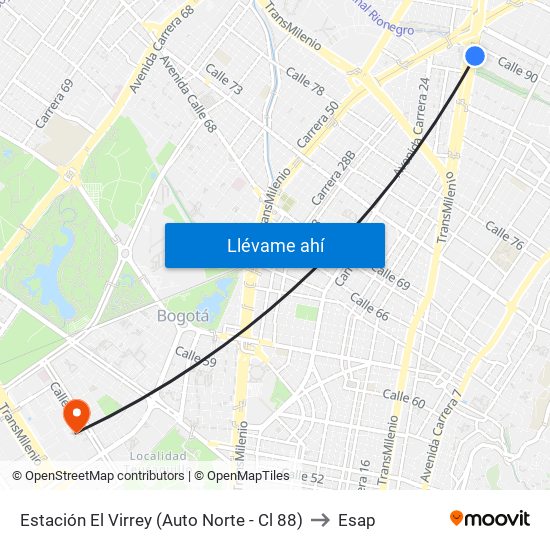 Estación El Virrey (Auto Norte - Cl 88) to Esap map