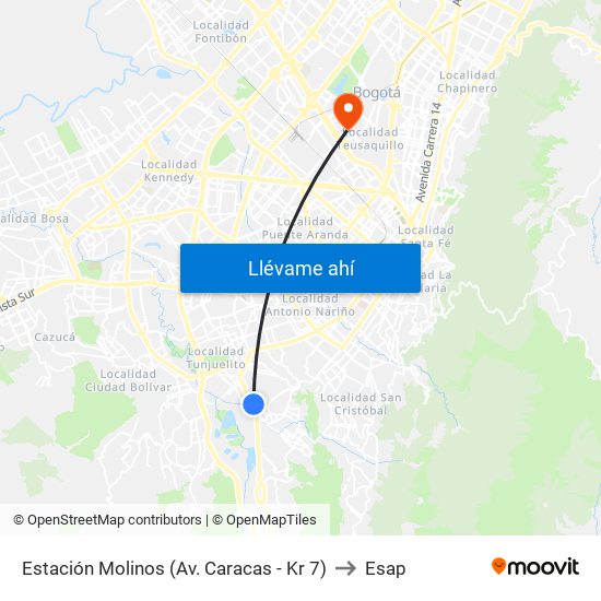 Estación Molinos (Av. Caracas - Kr 7) to Esap map