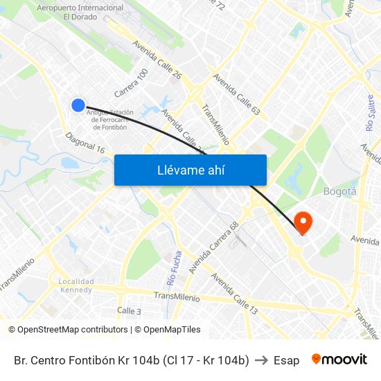 Br. Centro Fontibón Kr 104b (Cl 17 - Kr 104b) to Esap map