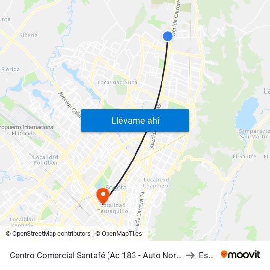 Centro Comercial Santafé (Ac 183 - Auto Norte) to Esap map