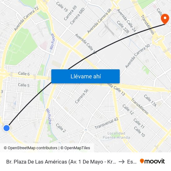 Br. Plaza De Las Américas (Av. 1 De Mayo - Kr 69c) (D) to Esap map