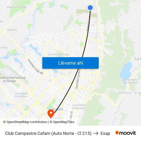 Club Campestre Cafam (Auto Norte - Cl 215) to Esap map