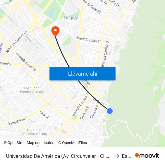 Universidad De América (Av. Circunvalar - Cl 19a) to Esap map