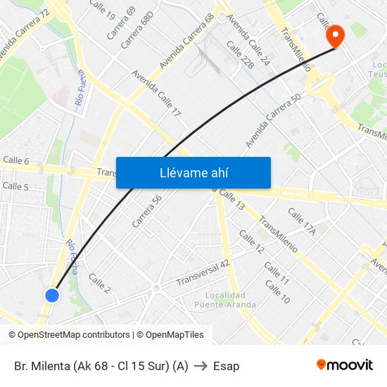 Br. Milenta (Ak 68 - Cl 15 Sur) (A) to Esap map