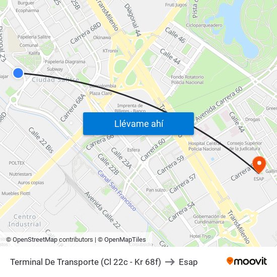 Terminal De Transporte (Cl 22c - Kr 68f) to Esap map