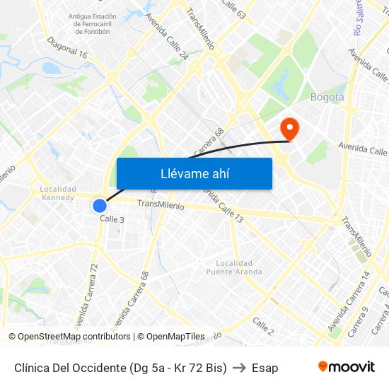 Clínica Del Occidente (Dg 5a - Kr 72 Bis) to Esap map