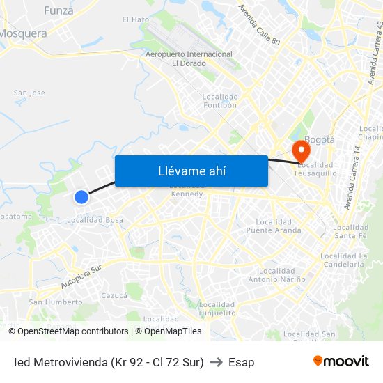 Ied Metrovivienda (Kr 92 - Cl 72 Sur) to Esap map