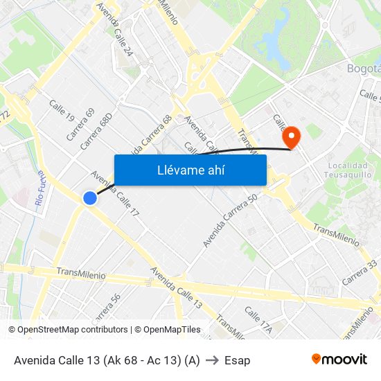 Avenida Calle 13 (Ak 68 - Ac 13) (A) to Esap map