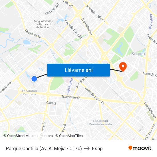 Parque Castilla (Av. A. Mejía - Cl 7c) to Esap map