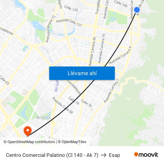 Centro Comercial Palatino (Cl 140 - Ak 7) to Esap map
