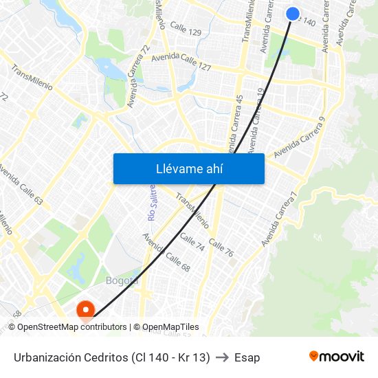 Urbanización Cedritos (Cl 140 - Kr 13) to Esap map