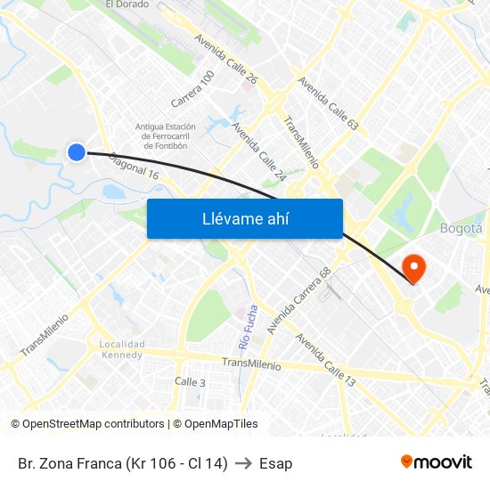Br. Zona Franca (Kr 106 - Cl 14) to Esap map
