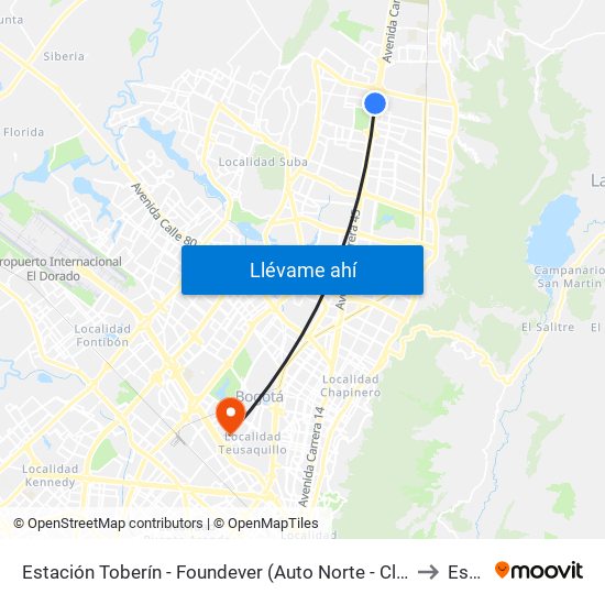 Estación Toberín - Foundever (Auto Norte - Cl 166) to Esap map