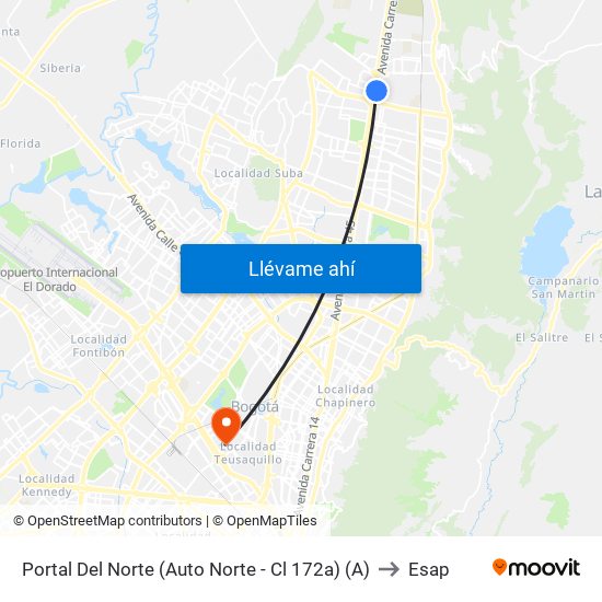 Portal Del Norte (Auto Norte - Cl 172a) (A) to Esap map