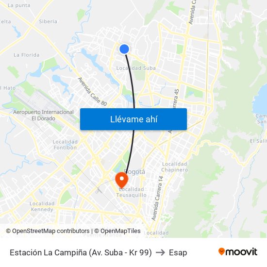 Estación La Campiña (Av. Suba - Kr 99) to Esap map