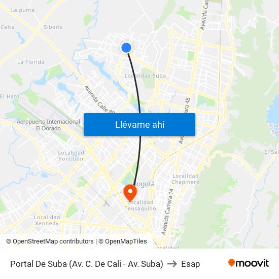 Portal De Suba (Av. C. De Cali - Av. Suba) to Esap map