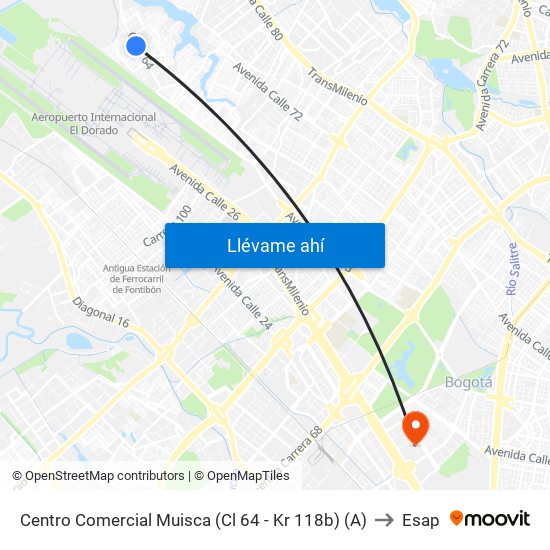 Centro Comercial Muisca (Cl 64 - Kr 118b) (A) to Esap map