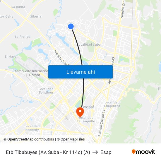 Etb Tibabuyes (Av. Suba - Kr 114c) (A) to Esap map