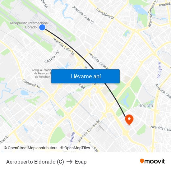 Aeropuerto Eldorado (C) to Esap map