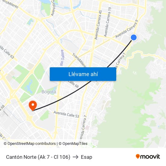 Cantón Norte (Ak 7 - Cl 106) to Esap map