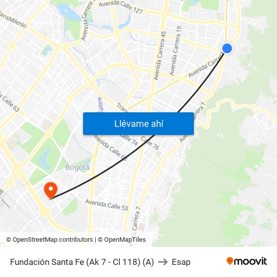 Fundación Santa Fe (Ak 7 - Cl 118) (A) to Esap map