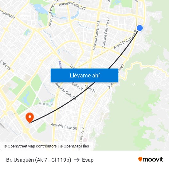 Br. Usaquén (Ak 7 - Cl 119b) to Esap map
