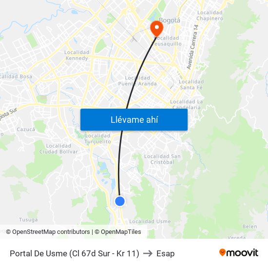 Portal De Usme (Cl 67d Sur - Kr 11) to Esap map