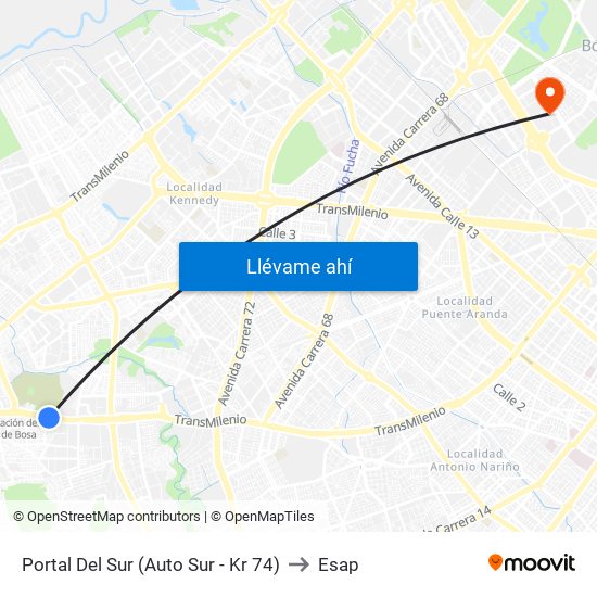 Portal Del Sur (Auto Sur - Kr 74) to Esap map