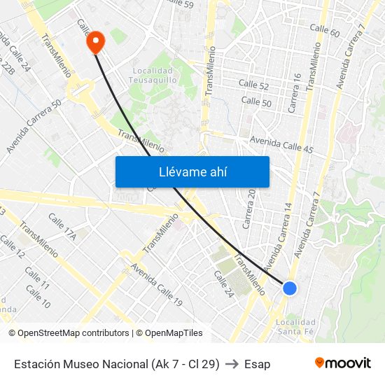 Estación Museo Nacional (Ak 7 - Cl 29) to Esap map