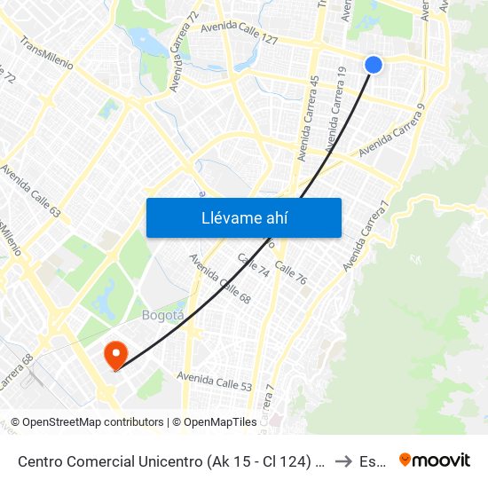 Centro Comercial Unicentro (Ak 15 - Cl 124) (B) to Esap map