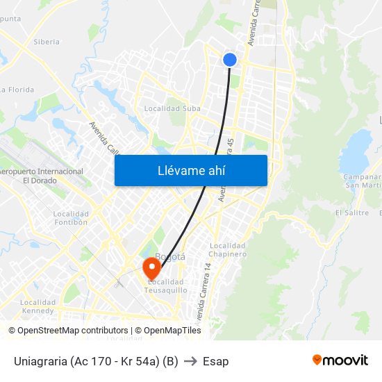 Uniagraria (Ac 170 - Kr 54a) (B) to Esap map