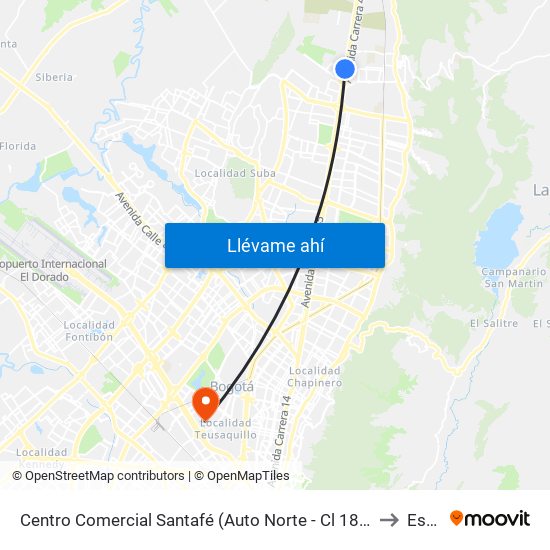Centro Comercial Santafé (Auto Norte - Cl 187) (A) to Esap map