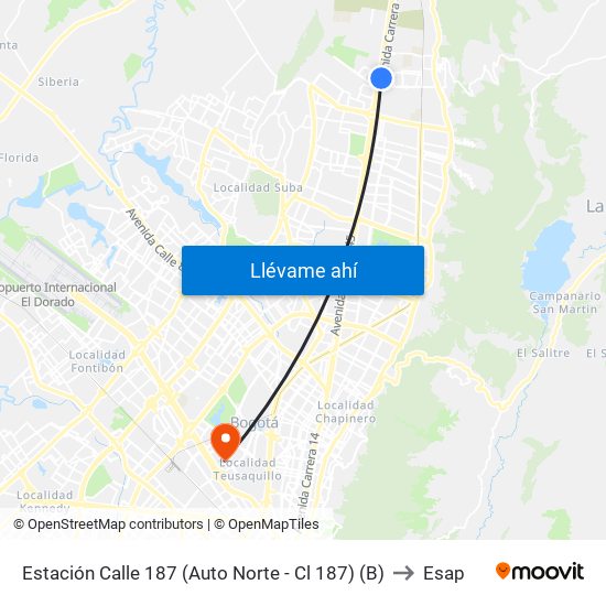 Estación Calle 187 (Auto Norte - Cl 187) (B) to Esap map