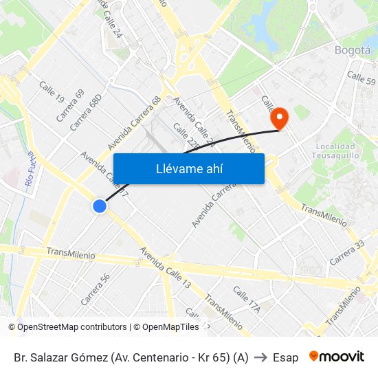 Br. Salazar Gómez (Av. Centenario - Kr 65) (A) to Esap map