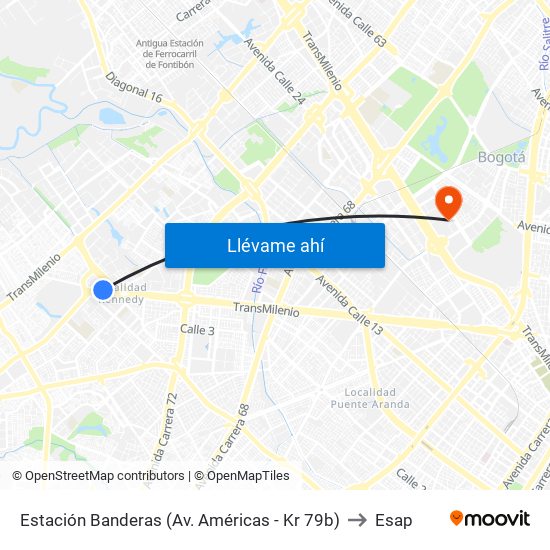 Estación Banderas (Av. Américas - Kr 79b) to Esap map