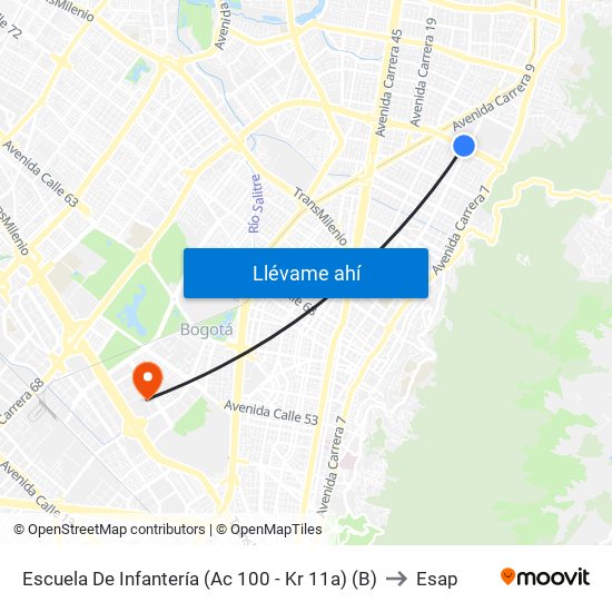 Escuela De Infantería (Ac 100 - Kr 11a) (B) to Esap map