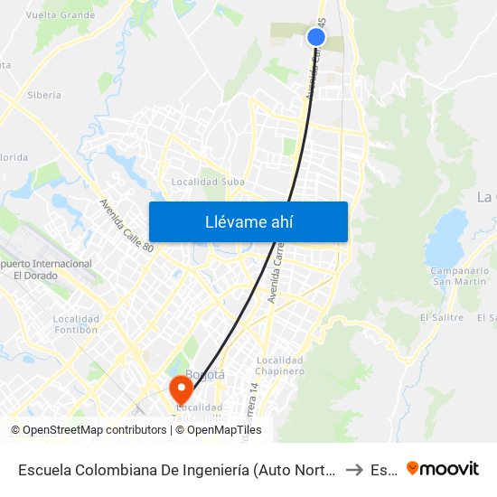 Escuela Colombiana De Ingeniería (Auto Norte - Cl 205) to Esap map