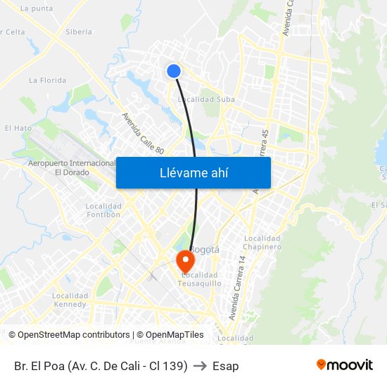 Br. El Poa (Av. C. De Cali - Cl 139) to Esap map