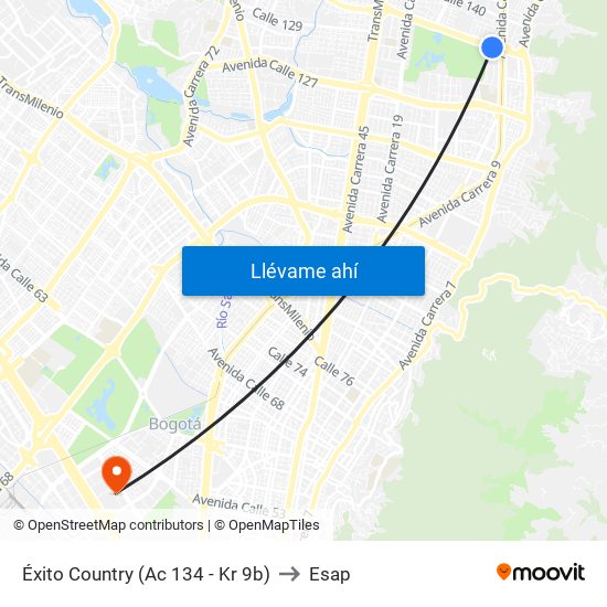 Éxito Country (Ac 134 - Kr 9b) to Esap map