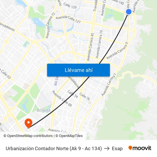 Urbanización Contador Norte (Ak 9 - Ac 134) to Esap map