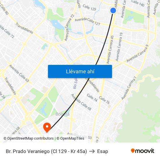 Br. Prado Veraniego (Cl 129 - Kr 45a) to Esap map